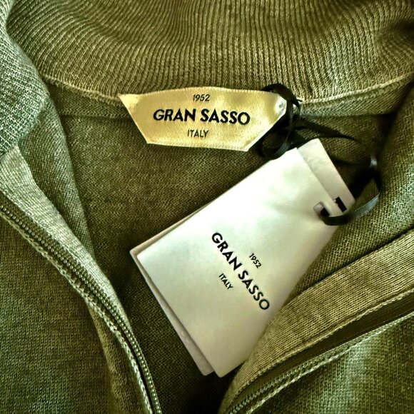 Gran Sasso of Italy NWT FULL Zip Cardigan Sweater Size 50 Green 100% Wool $280RT - Picture 4 of 13
